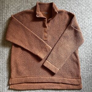 Aerie Woman's Medium Sherpa 1/4 Snap Button Burnt Orange‎ Pullover